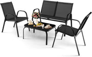 Set Mobili da Giardino da 1 Tavolino in Vetro Temperato 2 Poltrone e 1 Divano a 2 Posti, Moderno Set di Mobili da Giardino per Balcone, Cortile, Piscina, Grigio