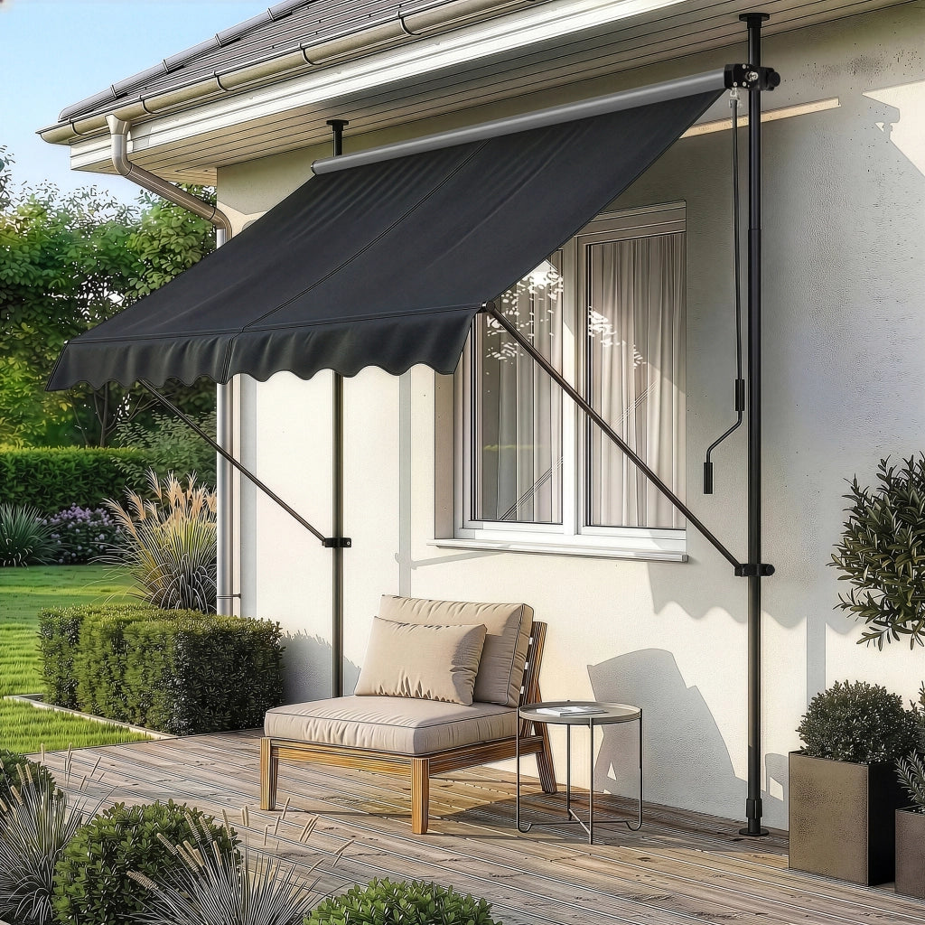 Tenda da Sole a Muro con Pali di Supporto Telescopici Parasole 150 x 120 cm (LxP) Nero pro.tec