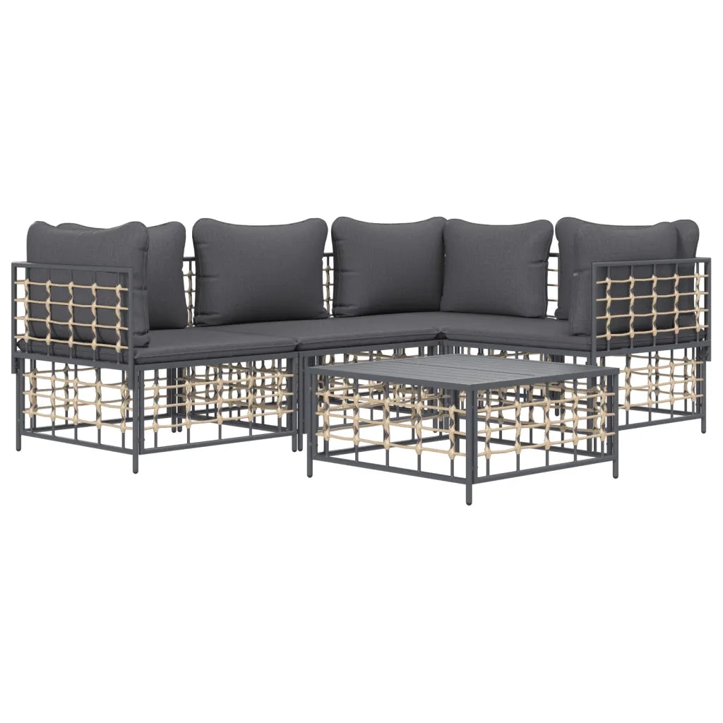 Set Divani da Giardino 5 pz | Set Salotto da Giardino con Cuscini Antracite in Polyrattan