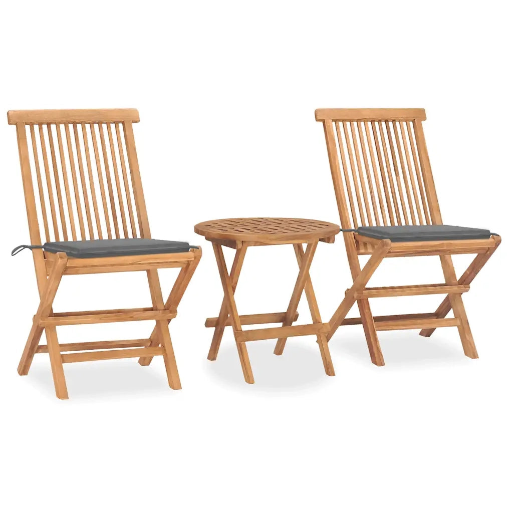 Set da Pranzo Giardino Pieghevole 3 pz Cuscino Massello di Teak cod mxl 40535