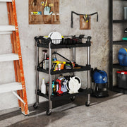 Carrello porta utensili pieghevole a 3 ripiani con ruote e maniglia, portata 68 kg, nero