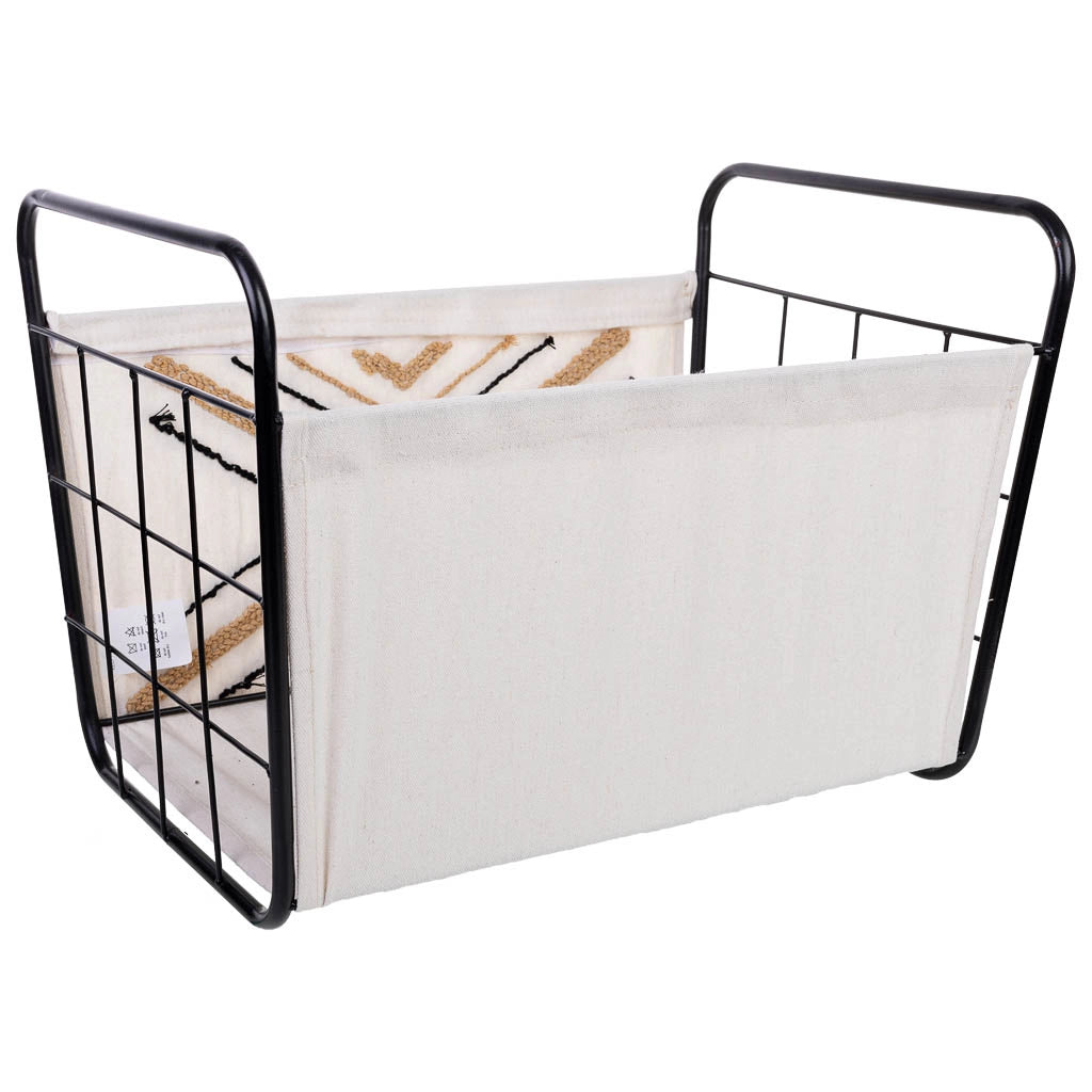 Cesto portaoggetti in metallo e tessuto 46x33x23/33h cm