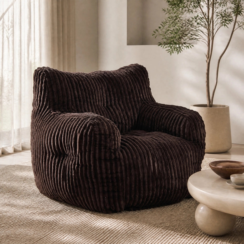 Pouf Sacco Imbottito in Velluto a Coste 100x94x70 cm; con Memory Foam; Marrone; per Interni