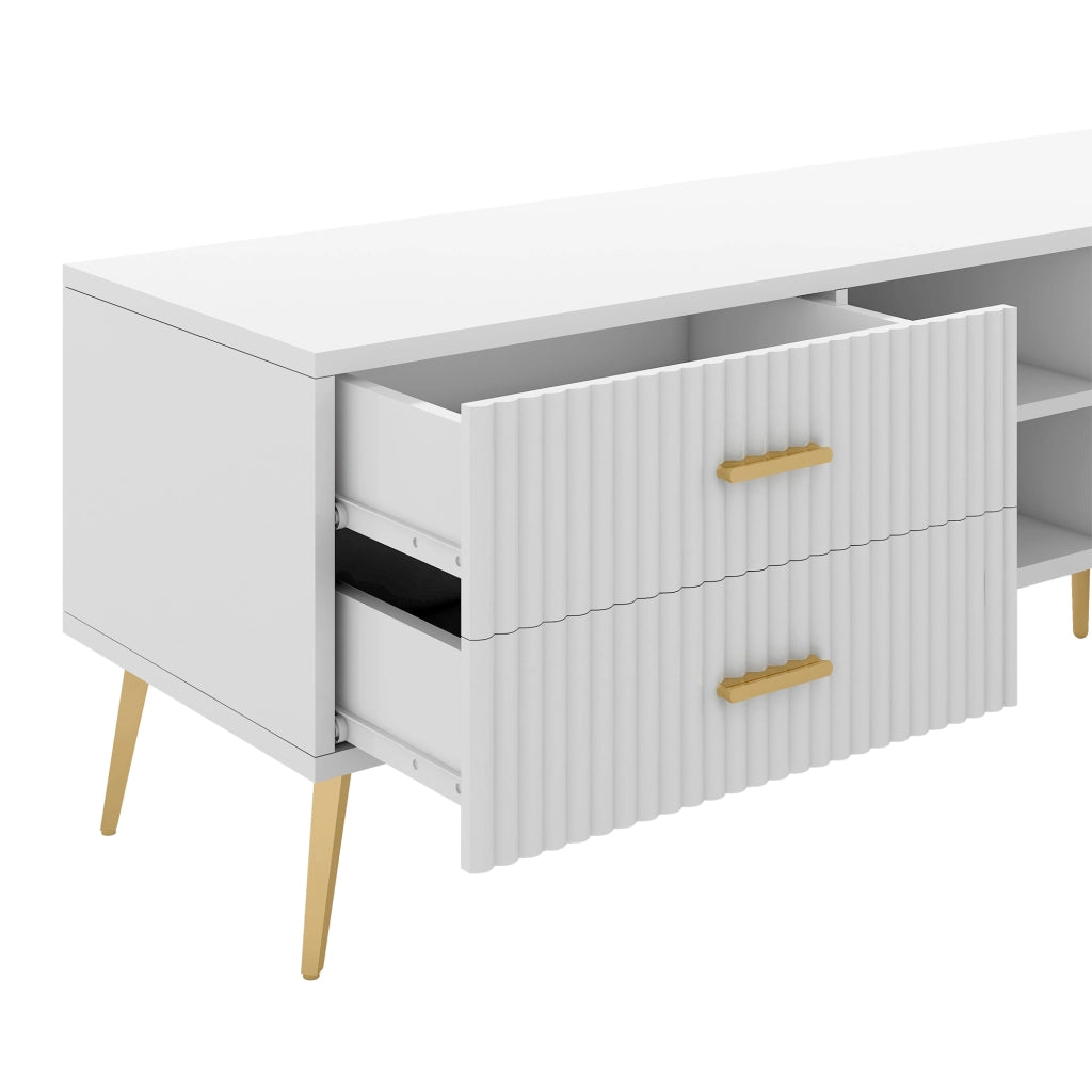 Mobile TV 180x35x44 cm con 2 cassetti e 2 ante in MDF bianco