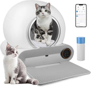 Cassetto auto-svuotante per gatti, con app, monitoraggio della salute e eliminatore di odori ionico, capacità 65L+9L, con tappetino, aggiornato