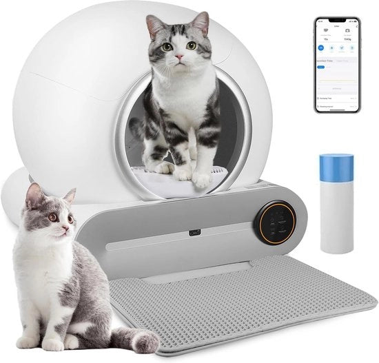 Cassetto auto-svuotante per gatti, con app, monitoraggio della salute e eliminatore di odori ionico, capacità 65L+9L, con tappetino, aggiornato