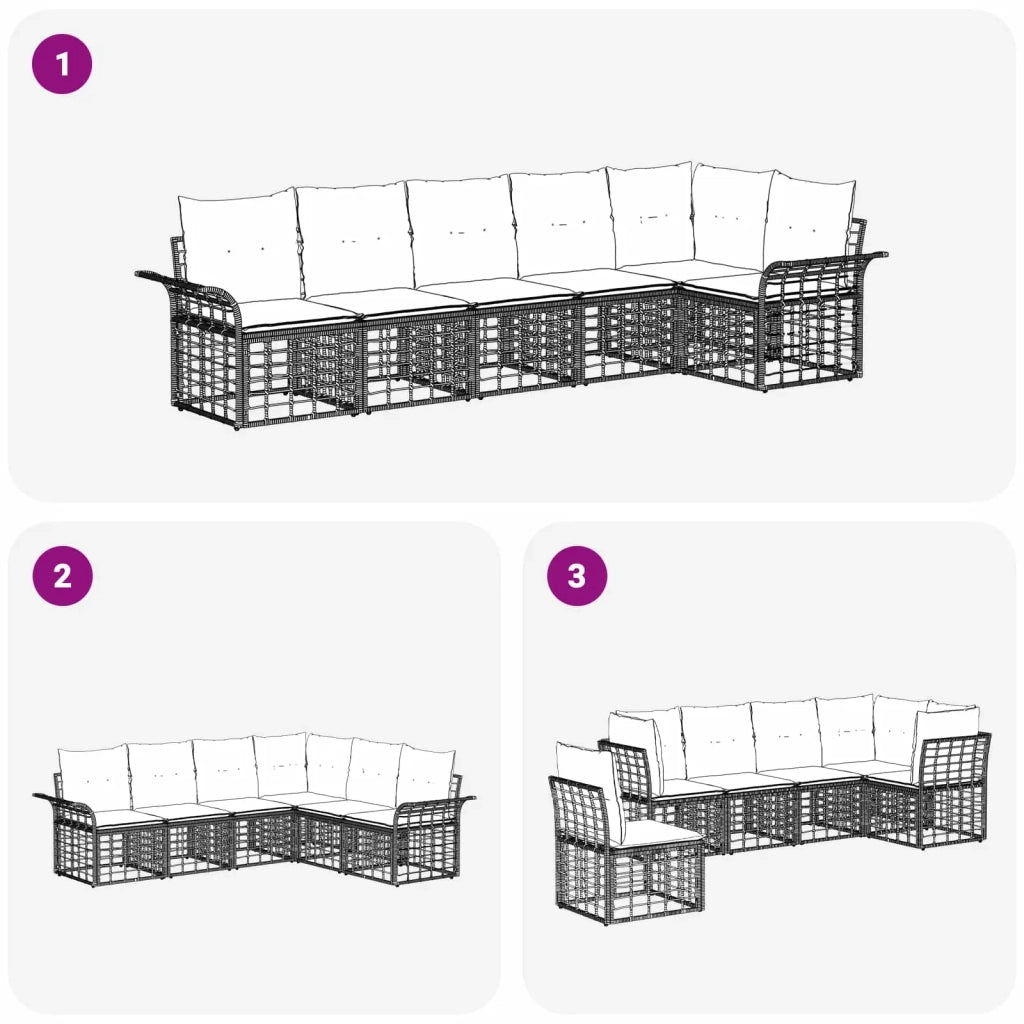 Set di divani da esterno 6 pz | Set Salotto da Giardino Nero e Grigio scuro Poliestere