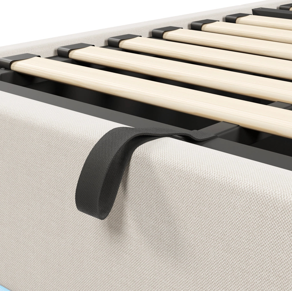 Letto imbottito con contenitore e LED, 90 x 200 cm, beige