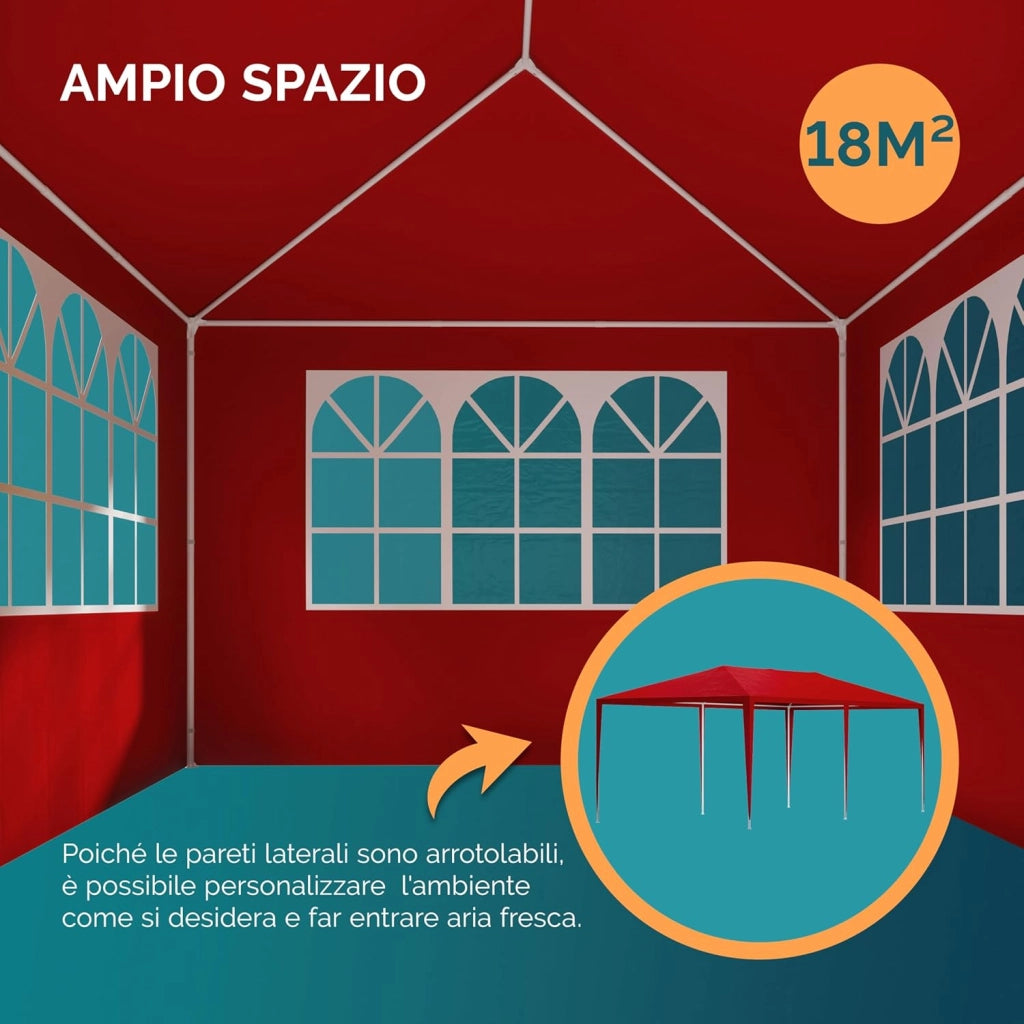 Gazebo da Giardino 3x6m Protezione UV 18m² Idrorepellente 6 Pareti Tenda Feste Padiglione Tendone Giardino