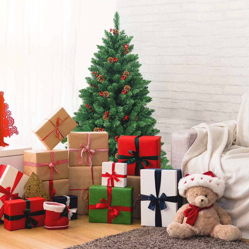 Albero di Natale 135 cm 516 rami, Abete artificiale con base resistente di metallo pigne decorative