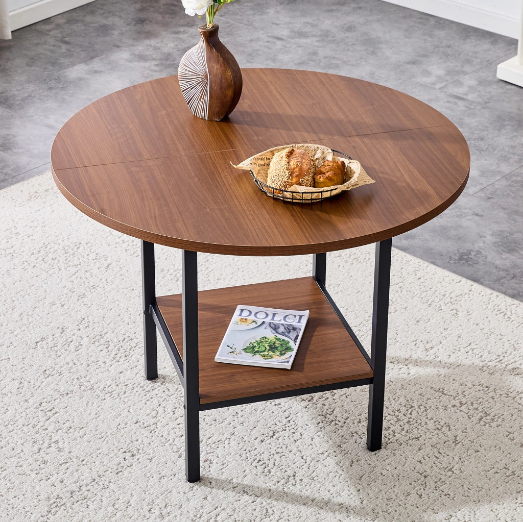 Tavolo da pranzo rotondo Ø100 cm con ripiano, finitura noce