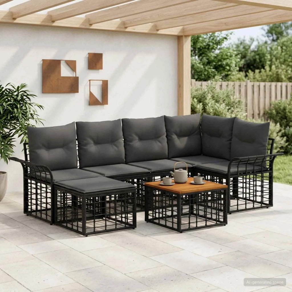 Set di divani da esterno 7 pcs Nero e Grigio scuro Poliestere 3437735