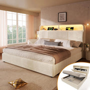 Letto 160x200cm?- Xylo - idraulico LED USB velluto beige