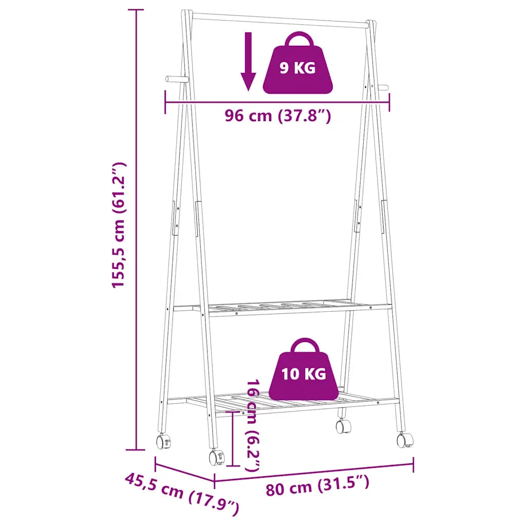 Appendiabiti con Ripiani e Ruote 96x45,5x155,5 cm in Bamb¨´ CFW1482092