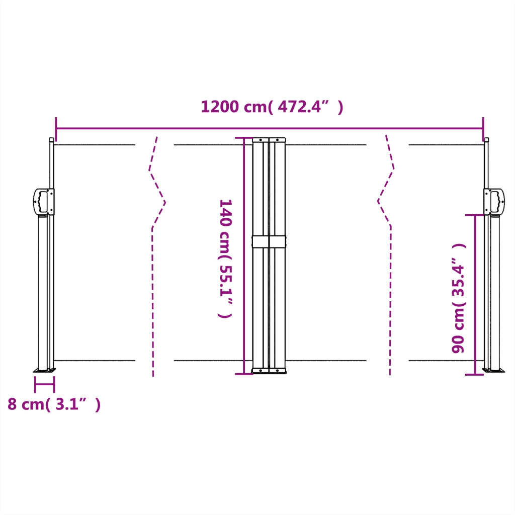 Tenda da Sole | Tenda laterale Retrattile Bianca 140x1200 cm