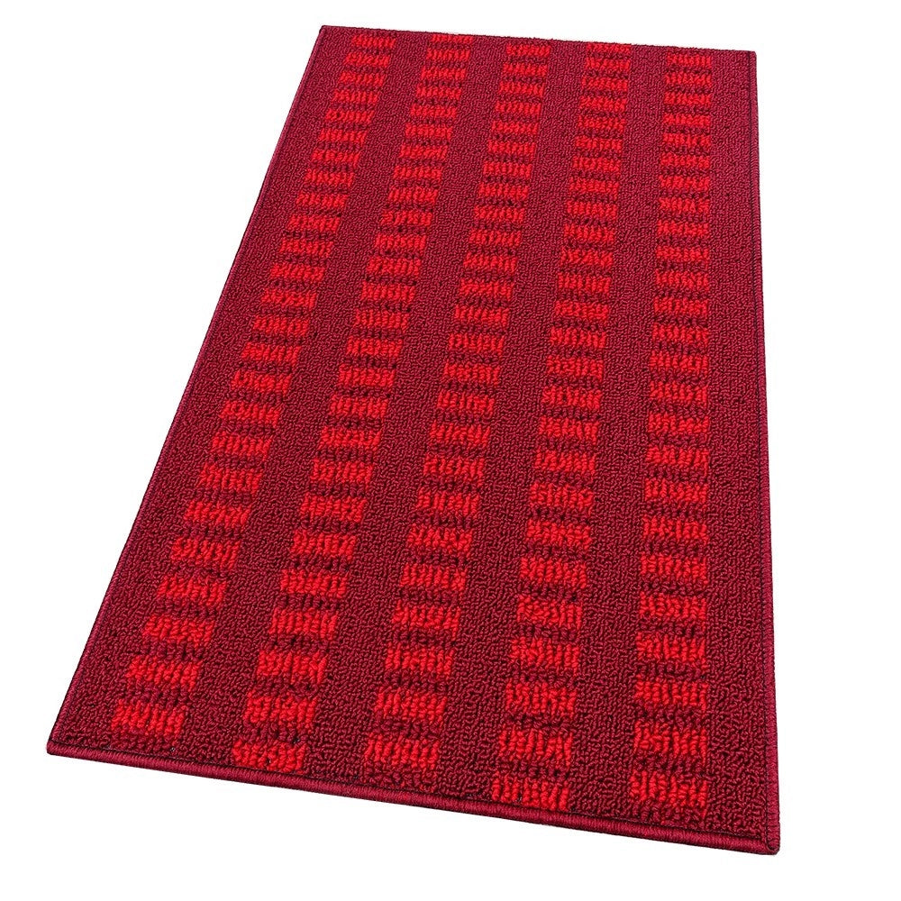 Tappeto Cucina Morbido 3D Assorbente Lavabile Antiscivolo Passatoia Bordata A Righe 50x75 Bordeaux