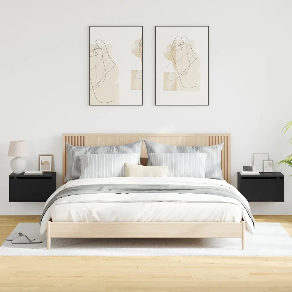 Comodini a Parete con Luci LED 2 pz-Set di 2 Tavolino da notte Neri 755473