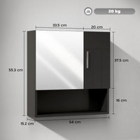 Armadietto a Specchio per Bagno 54x15,2x55,3 cm con Ripiano Aperto in Legno Nero