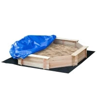 Sabbiera per Bambini con Sedili e Copertura, Età 3-8 Anni, 139.5x139.5x21.5cm, Colore Legno