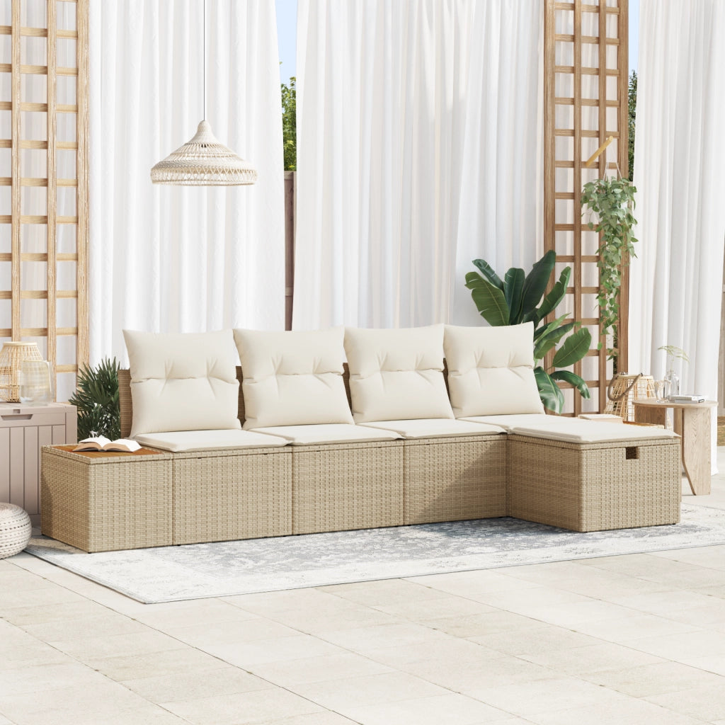 Set divano giardino a 5 pezzi con cuscini beige rattan sintetico