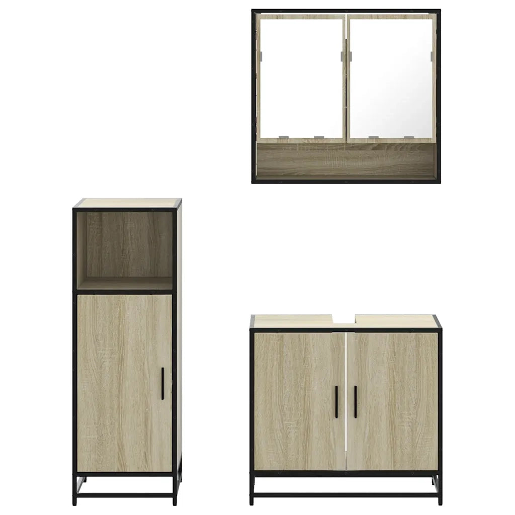 Set Mobili da Bagno 3 pz Rovere Sonoma in Legno Multistrato