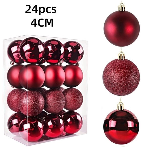 Set di 24 palline di Natale - palline di Natale in plastica rossa - piccolo formato, adatto per la decorazione dell'albero di Natale (4 cm)