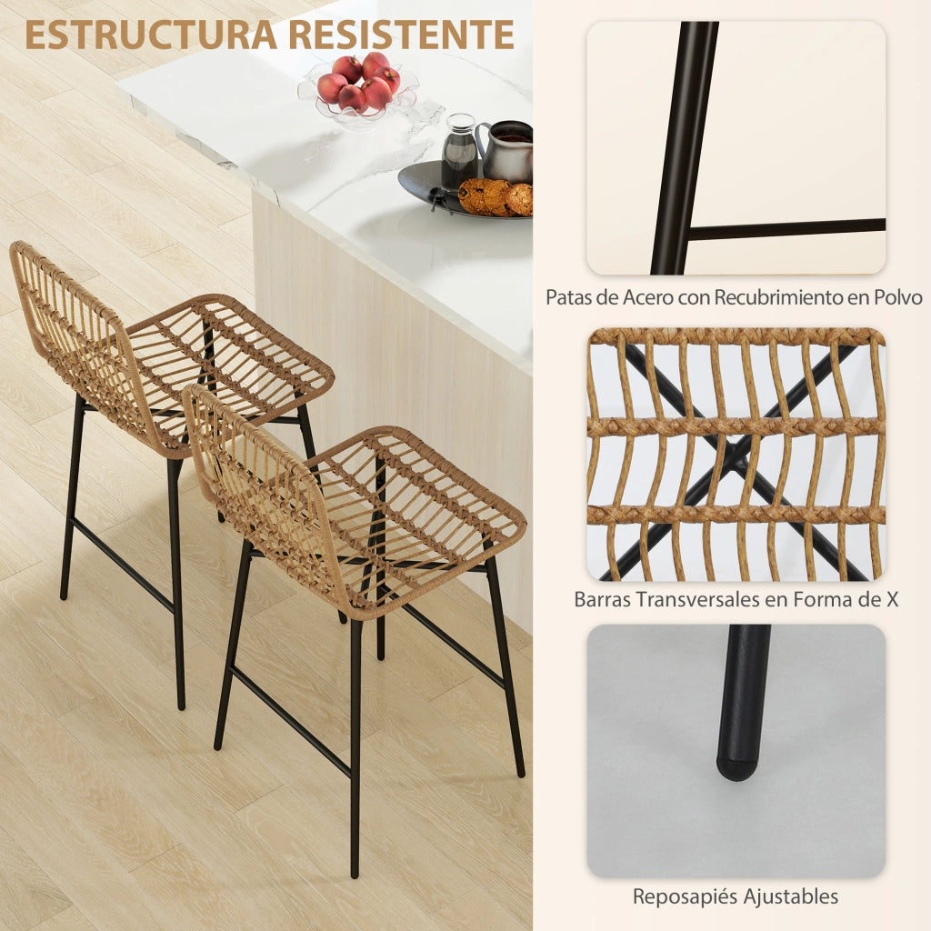 Sgabelli da Bar con Schienale e Seduta in Rattan ¨C zephmum ¨C Marrone
