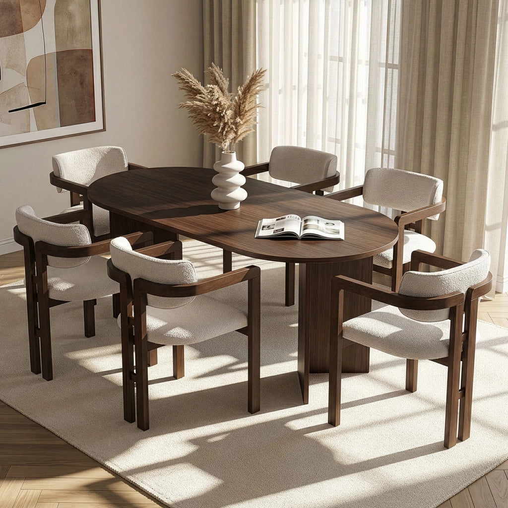 Set di tavolo e sedie in legno Meridia 6" (7 pezzi) - 180 x 90 x 75 cm - Bianco