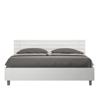 Letto Matrimoniale 160x190 cm con Rete e Contenitore Testata Doghe Inclinata Ankel Frassino Bianco