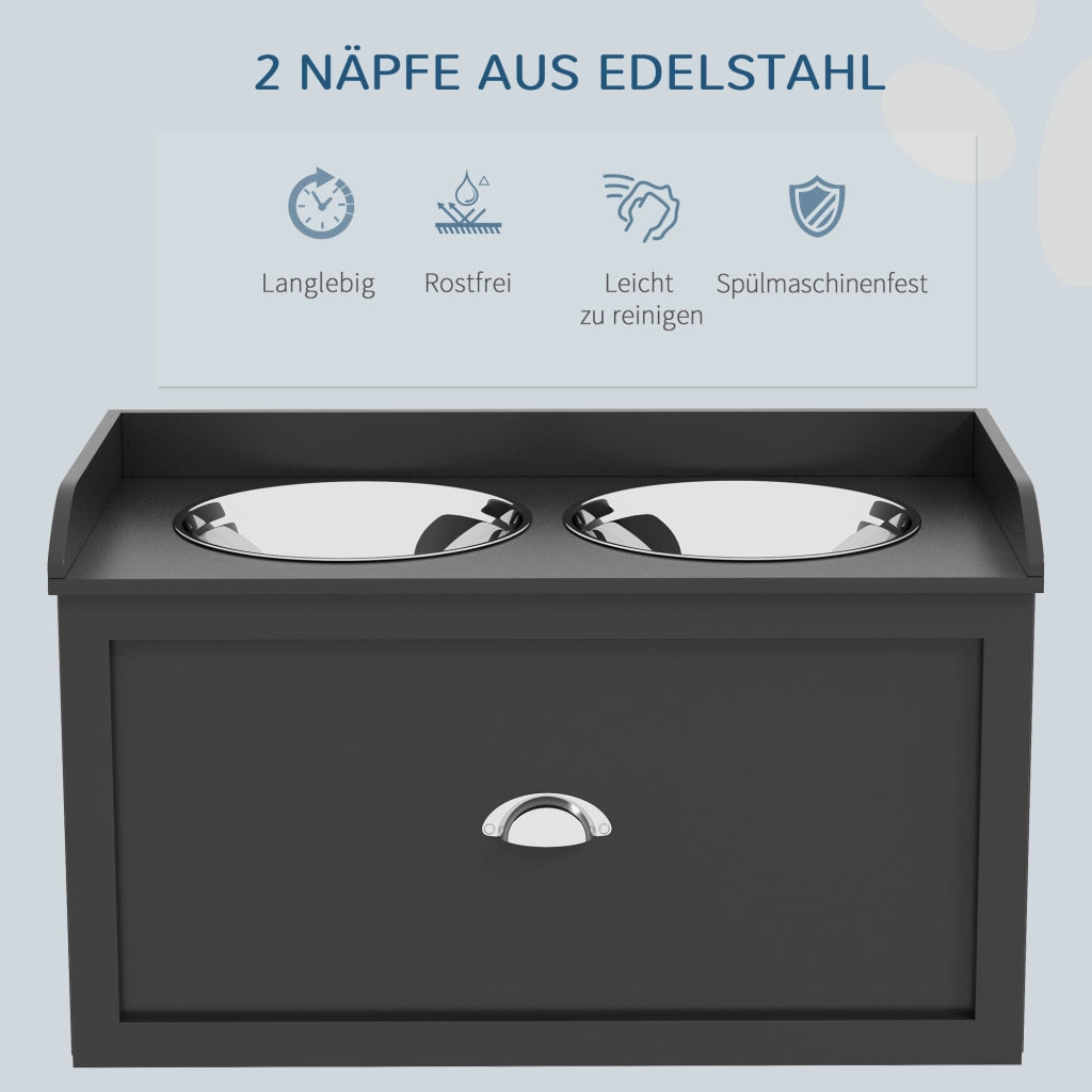 Ciotola per Cane con Cassetto ¨C Zephmum ¨C Nero+Argento, Acciaio, 60x30x36 cm
