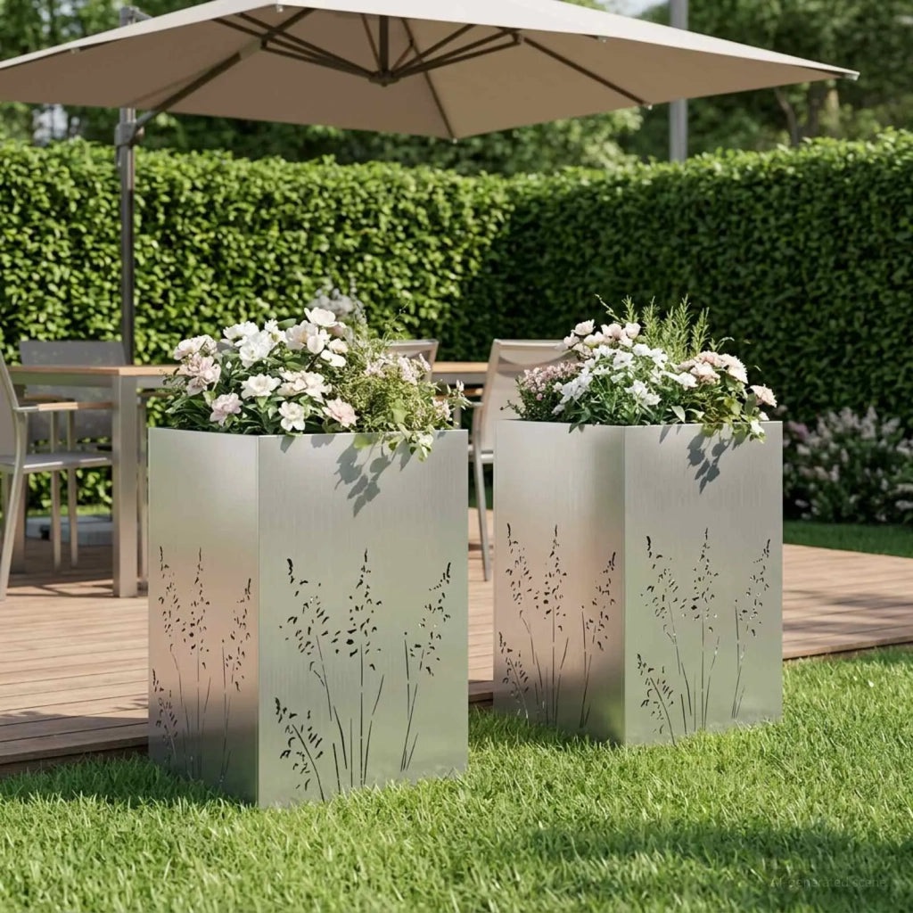 Vaso da giardino 2 pz Argento 50 x 50 x 75 cm Acciaio zincato 8005775