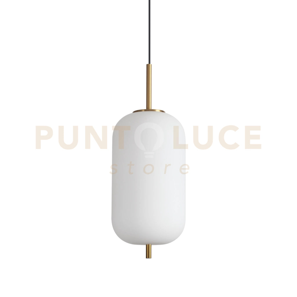 UMILE SOSPENSIONEI LED 3000K 20W  2050 lm ORO SATINATO E VETRO BIANCO SOFFIATO 22CM
