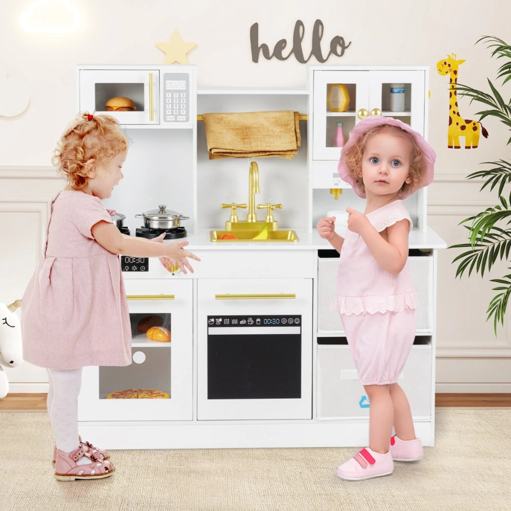 Cucinetta in legno con fornelli con suoni e luci e macchina da caff¨¨, Gioco cucina di ruolo per bambini 3+ anni Bianco