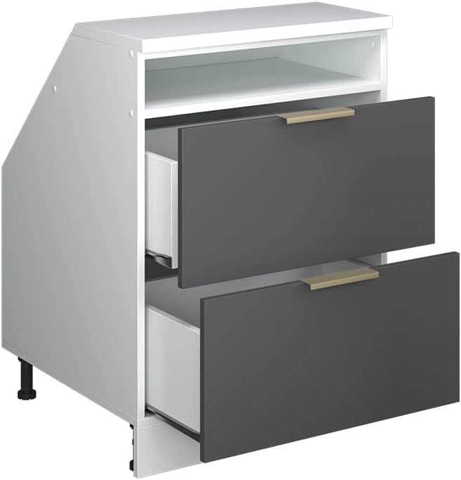 Mobile sottotetto Rion, Antracite-oro, 60 x 81.6 cm con 2 cassetti, carcassa 60 cm profondità, adatto per il salvaspazio sotto tetti spioventi