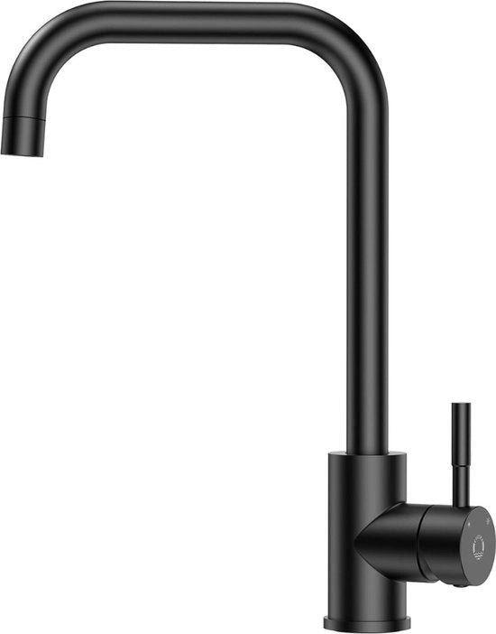 Acquasamoggia in Acciaio Inossidabile per Cucina - 360° Rotativa con Rubinetto Cucina Nero - Installazione Facile - Rubinetto Cucina Nero con Alta Pressione e Alta Capacità di Scarico