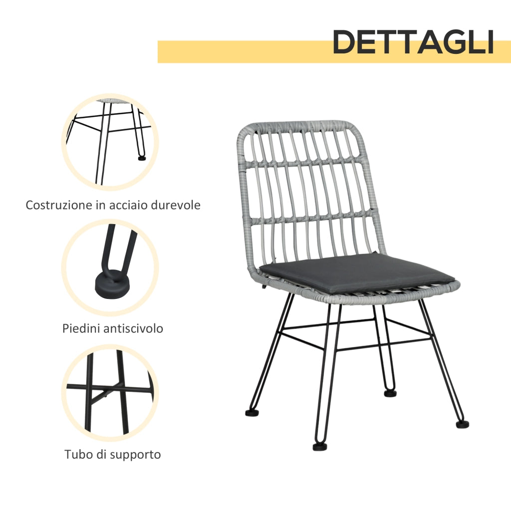 Set tavolo e sedie da giardino ¨C Minimal ¨C grigio, vetro, rattan PE, acciaio