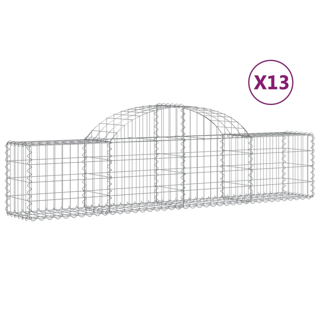 Cestini gabbioni recinzione a gabbia muro di contenimento ad arco 13 pezzi 200 x 30 x 40/60 cm ferro zincato argento 02_0040363