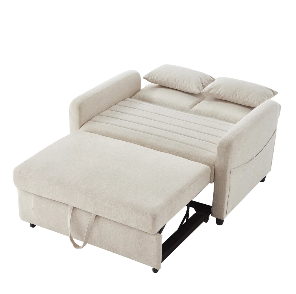 Divano letto 166x95 cm estraibile con schienale regolabile a 3 posizioni in schiuma e tessuto cotone-lino beige
