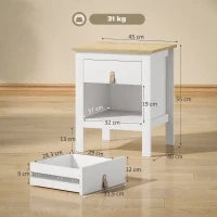Set 2 Comodini con Cassetto e Ripiano Aperto in Legno, 45x40x55 cm, Bianco e Rovere