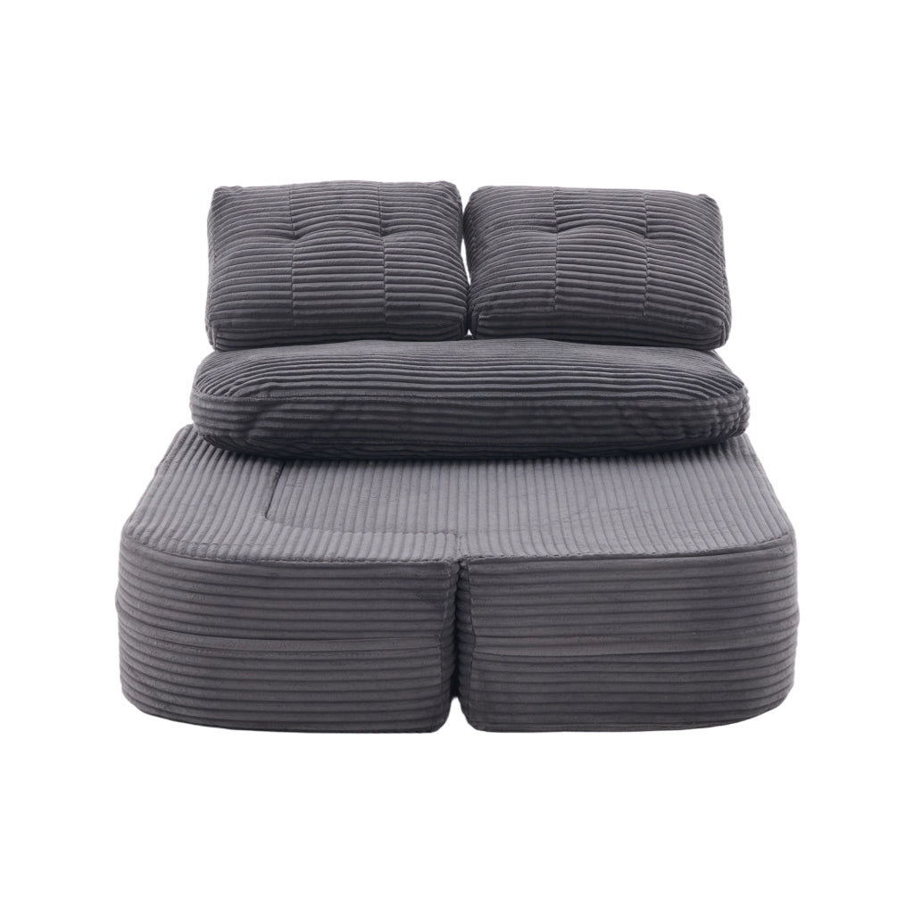 Poltrona letto 2 in 1 con braccioli rimovibili, schienale alto e doppio portabicchieri in velluto a coste grigio scuro