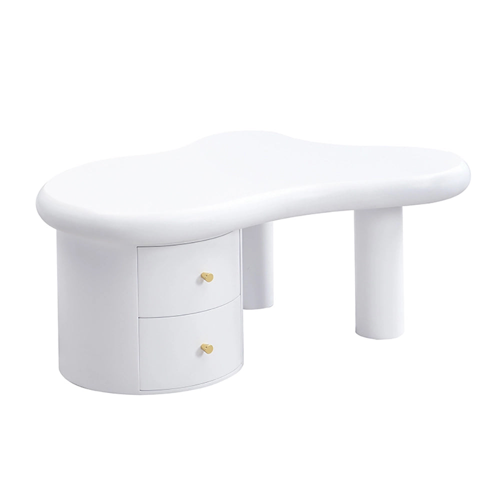 Tavolino-Xylo-Bianco forma irregolare 2 cassetti