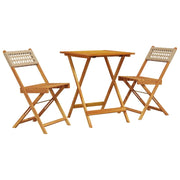 Set da Bistrot 3 pz | Set Salotto da Giardino Beige in Polyrattan e Legno Massello