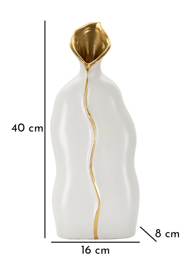 Vaso Uma 16x8x40 cm in Ceramica Bianco e Oro