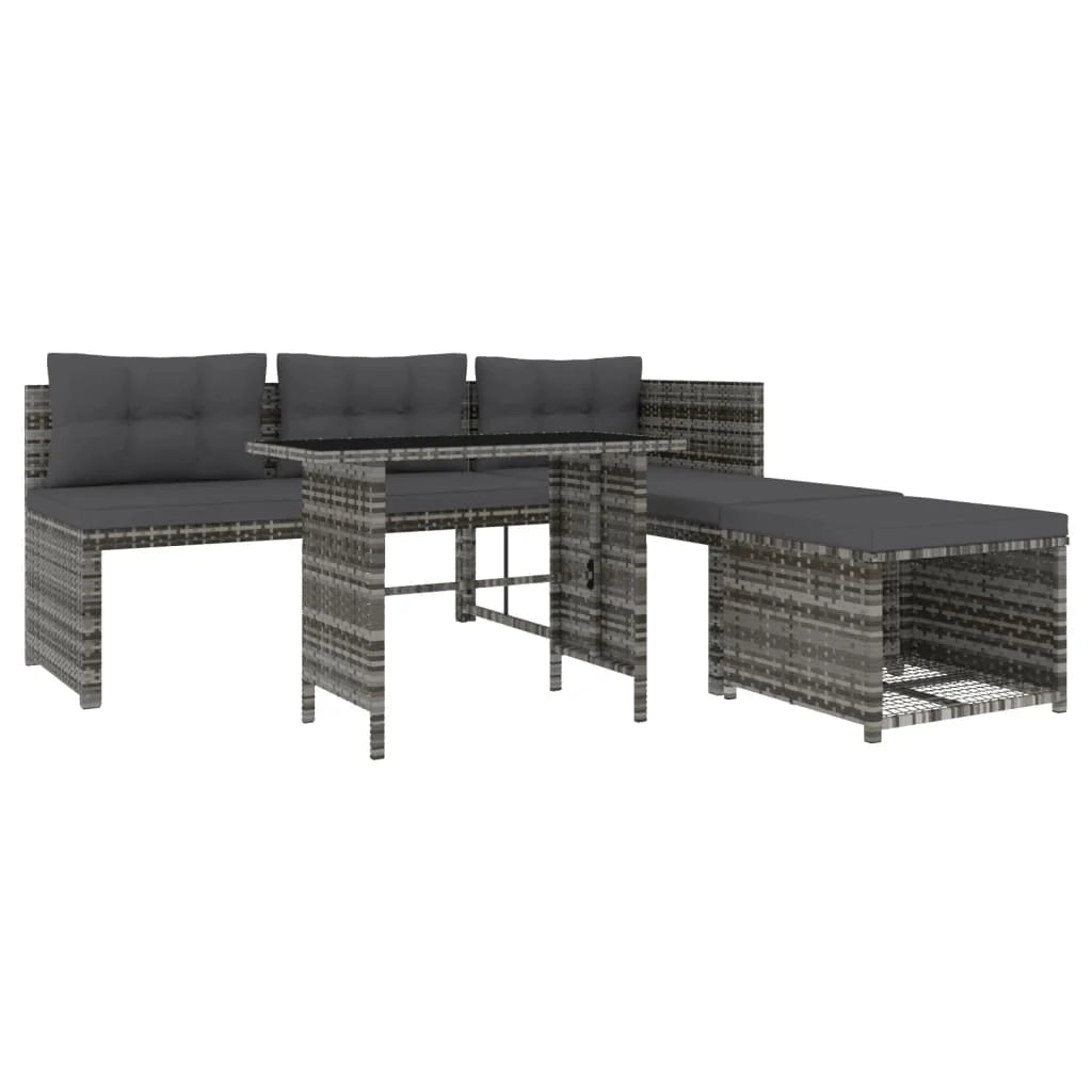 Set da pranzo da giardino 4 pezzi e cuscini in resina intrecciata grigia 02_0014762