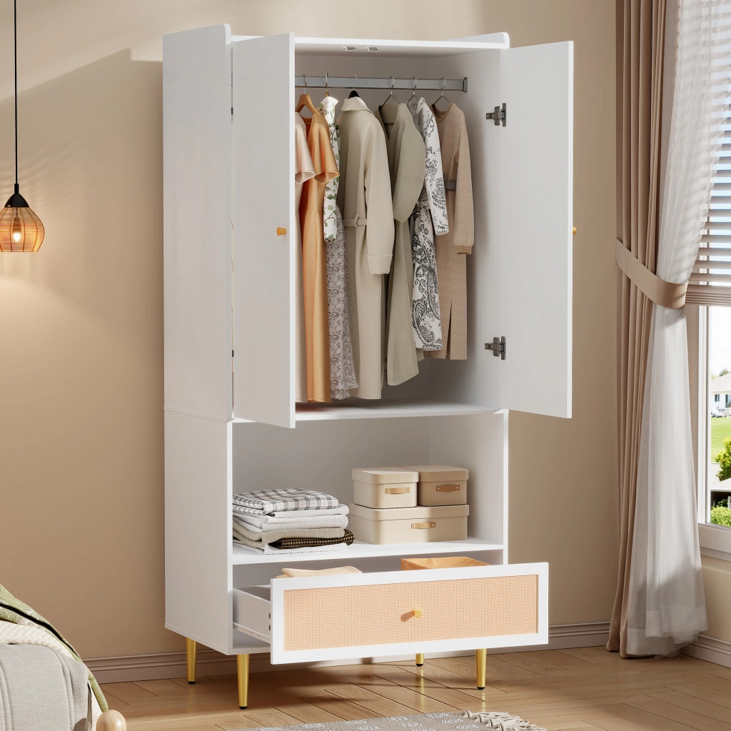 Armadio con 2 ante; cassetto e asta appendiabiti - per camera da letto - 80x48x175 cm