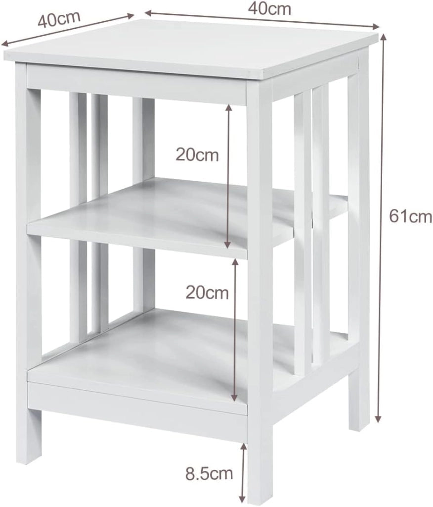Comodino Tavolino a 3 Ripiani, Comodino Camera da Letto in Legno, Comodino Salvaspazio Moderno, per Soggiorno, Ufficio e Bagno, Portata 20 kg, 40 x 40 x 61 cm (Bianco)