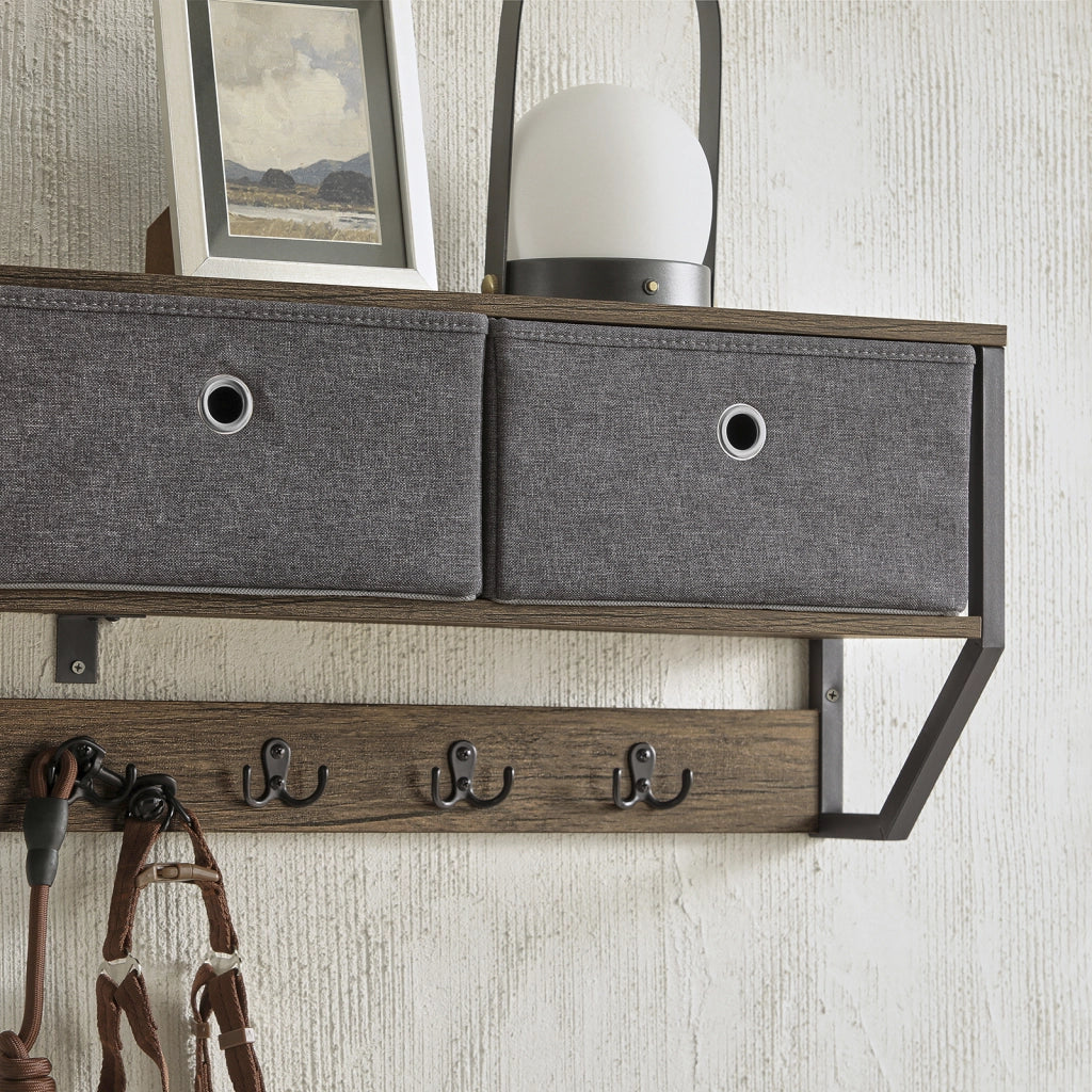 SoBuy Appendiabiti a parete con 3 cesti e 7 ganci Mensola pensile Armadio vintage 100x20x30cm FHK26-N
