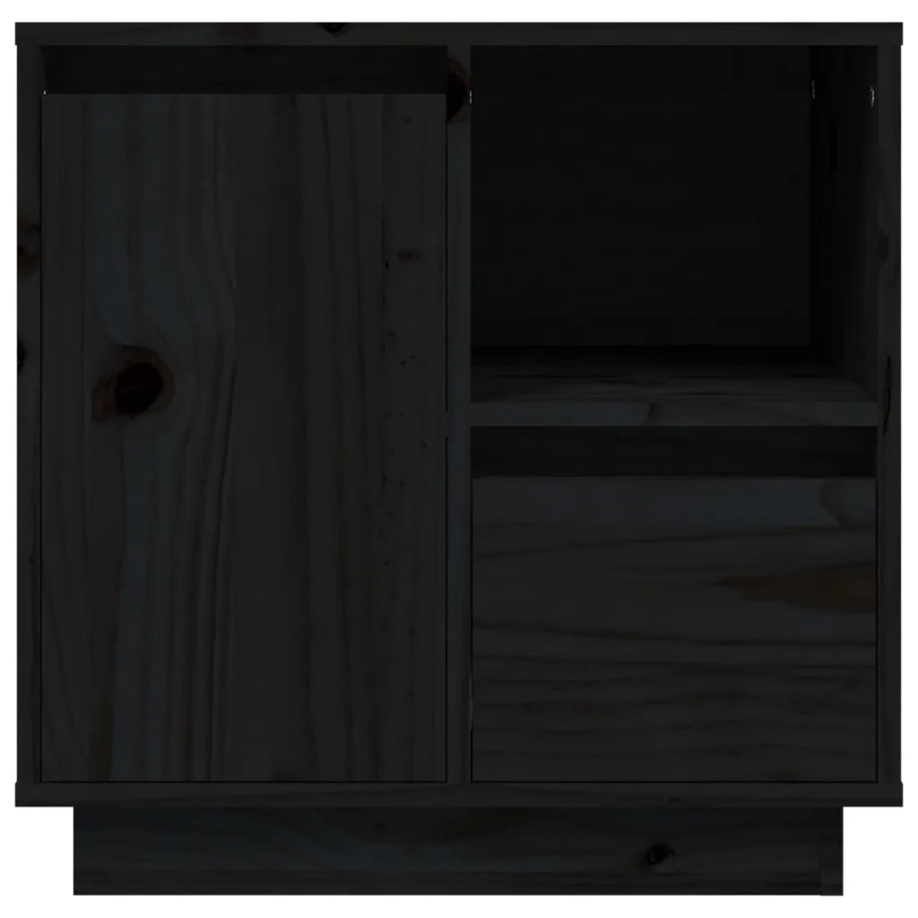 Set di 2 Comodini | Armadio da Notte | Mobiletto da notte Neri 50x34x50 cm in Legno Massello di Pino