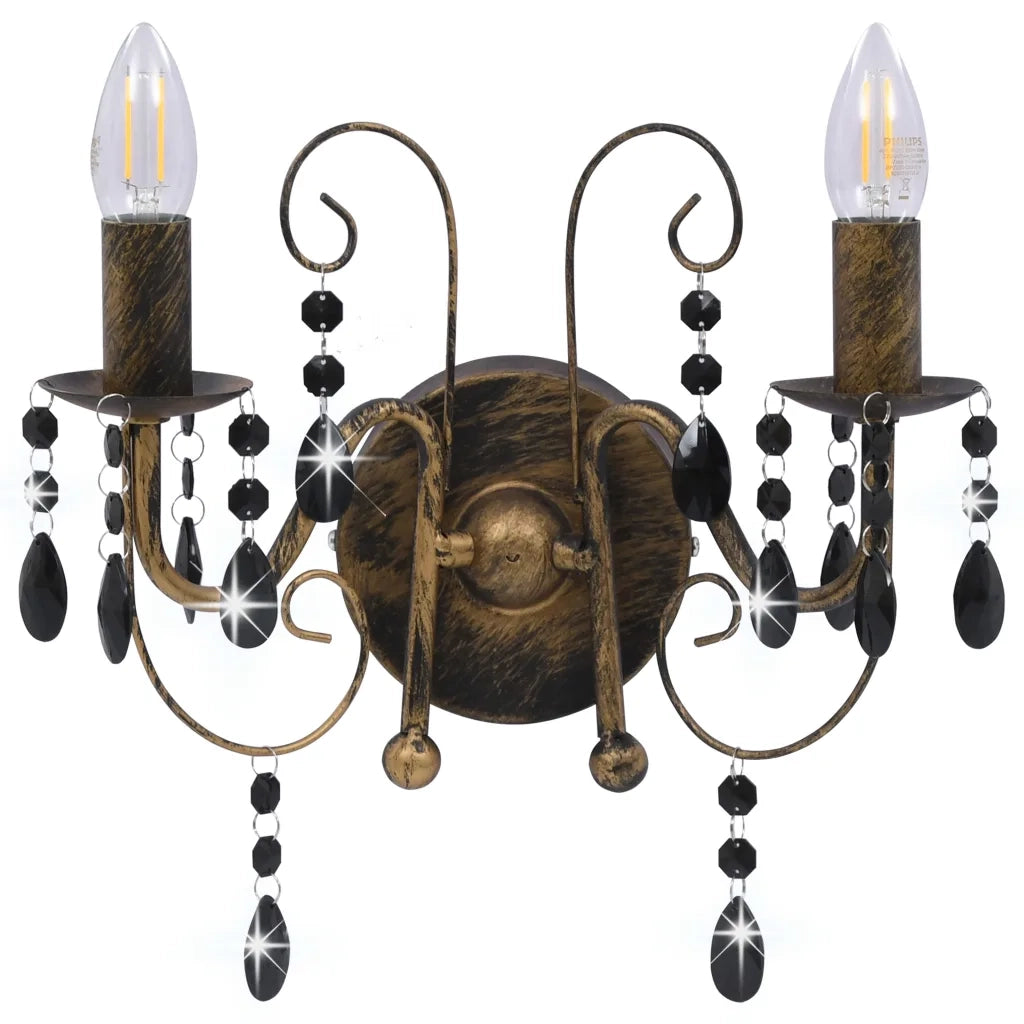 Lampada da Muro con Perle Nero Anticato per 2 Lampadine E14 281591
