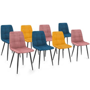 IDMarket - Set di 8 sedie MILA in velluto misto blu x3, rosa x3, giallo ocra x2